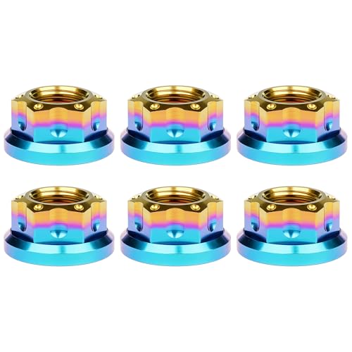 Image of Titanium M6 M8 M10 M12 M14 M16 Flange Bolt Nut Bicycle Motorcycle Rear Axle Car Modification Accessories Pack of 6 (M16 Pitch 1.5mm, Iridescent Blue)