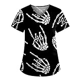 Womens Scrub Tops Womens Scrub Tops Fashion Printed Work Uniform T-Shirt V Neck Short Sleeve Nurse Scrub Tunic Blouse with Pockets 3X-Large Black