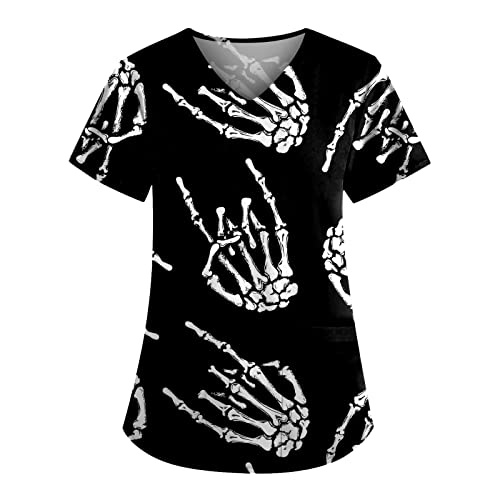 OIOLOYJM Printed Scrub Tops Women Short Sleeve V Neck Plus Size Scrubs for Womens Nursing Uniforms Shirts with Pockets