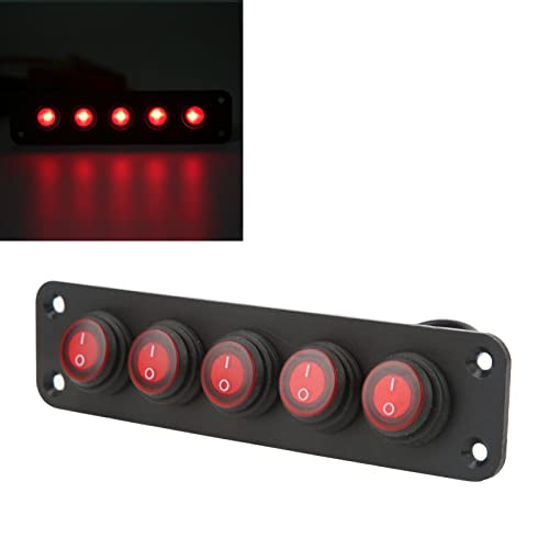 Painel de Interruptor de 5 Gangues, Iluminação de Cor Vermelha, à Prova D'água, Painel de Interrupt