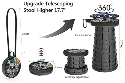 Image of ALEVMOOM Upgraded Portable Collapsible Folding Stool with Cushion Retractable Telescoping Stool for Adults Sturdy Capacity 440lbs Camping Chair for Outdoor Hiking Garden with Bag