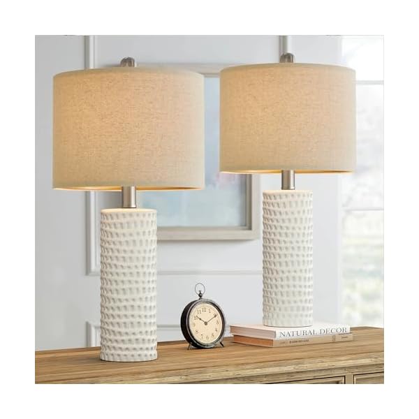 PORTRES 24" Farmhouse Ceramic Table Lamp Set of 2 for Bedroom Living Room White Desk Decor Bedside Lamps for Study Room Office Dorm Modern Accent Nightstand Lamp End Table Lamps - Image 4