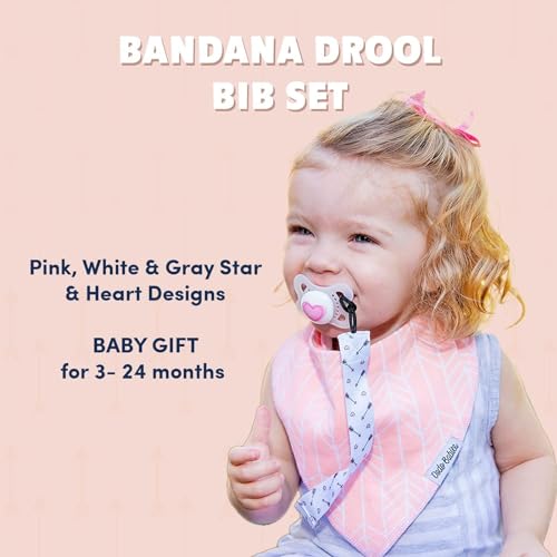 Image of Dodo Babies Bandana Drool Bib Set - Soft Cotton & Polyester Fleece Lining for Baby Drool Bib - Adjustable Snaps & Pacifier Clips - Gift-Ready for Baby Shower - 8 Pieces, Pink /White /Grey, 3-24 Months