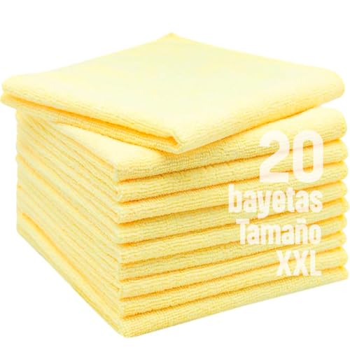 Clim Profesional 20 Bayetas de Microfibra Adi-Plus XXL Extra Grandes Color Amarillo Paños Multiusos 40x40CM Súper Absorbentes y Reutilizables. Limpieza en Cocinas, Hogar y Superficies
