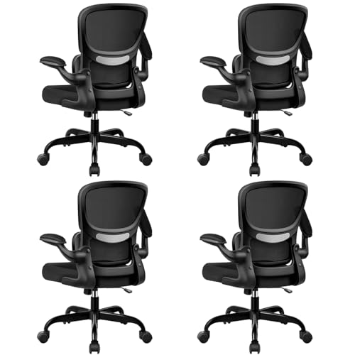 Image of ALLGOD Ergonomic Office Chair, Breathable Mesh Ergonomic Desk Chair with Lumbar Support, Flip-up Armrests, Computer Chairs Comfortable for Home, Office, Work, Standard, 4 Pack