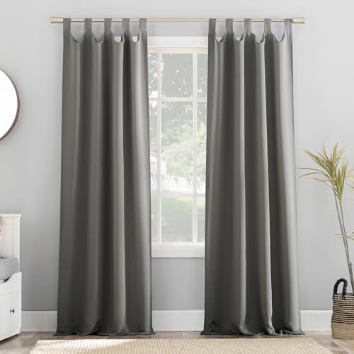 Sun Zero Easton Energy Saving Blackout Tab Top Curtain Panel, 40" x 95", Gray by Sun Zero - Used condition - CA$8.50