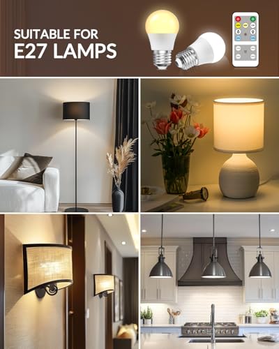 E27 LED Light Bulb with Remote Control, 3 Colors (3000K-6000K) E27 Dimmable Light Bulb for Living Room Bedroom, Remote Control Light Bulbs with Timing, Memory Function (2-Pack) - Image 6