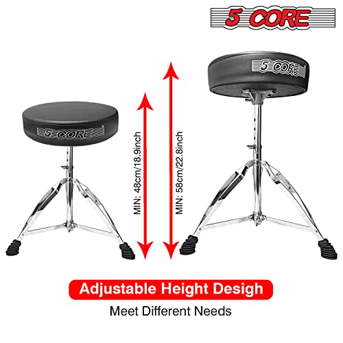 5 Core Premium Universal Drum Throne Height Adjustable Padded Drum Stool Seat Round Chrome Chair Drumming Stand With Anti- Slip Feet For Adults Kids Drummer Ds Ch #TOP1