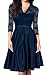 Mmondschein Women Vintage 1930s Style 3/4 Sleeve Black Lace A-line Party Dress Blue S