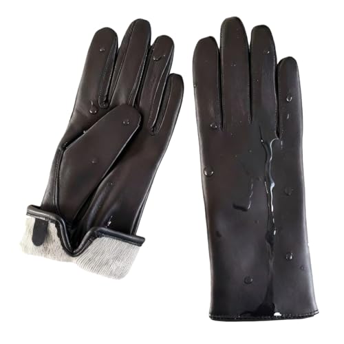Hanotolo Leather Gloves for Women,Lambskin Premium Wool Lined for Winter,
