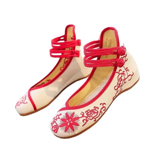 Ballerines brodées en toile femme - Chaussures plates broderie chinoise chic