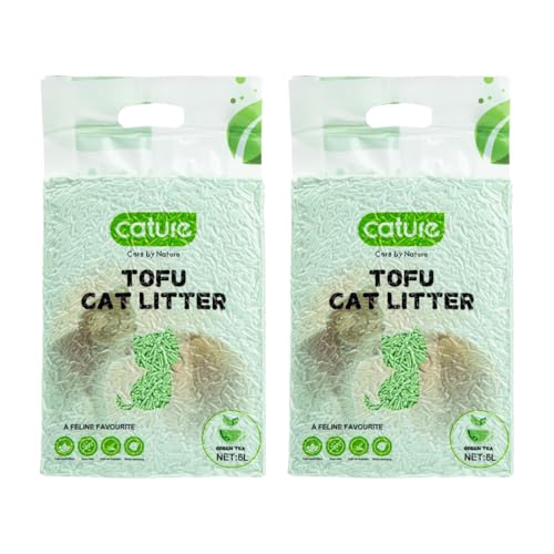 Image of Cature Care by Nature Tofu Cat Litter Natural Flushable Clumping Litter Plant Based Biodegradable Ultra Odour Control 99% Dust Free Low Tracking Cat Litter (Green Tea, 6L, Pack2)