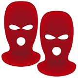 Tmflexe 2 Pieces 3-Hole Full Face Mask Cover Ski Mask Winter Balaclava Cap Knitted Face Cover for Winter Outdoor Sports Red