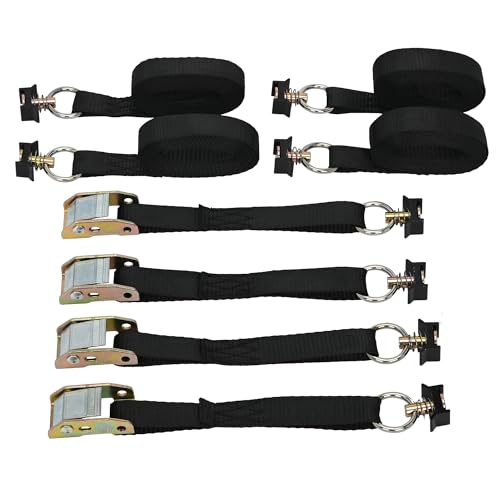 lukar 4 Pack L Track Tie Down Straps Ratchet 1 X 10ft L Track Fitting with Ratcheting Straps Heavy Duty L Track Accessories for Truck Motorcycle 3500Lbs Break Strength
