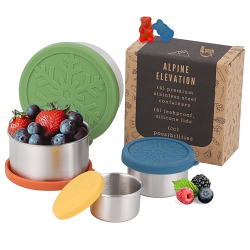 8 Pcs - 4 Stainless Steel Containers + 4 Silicone Lids | 304 Stai...