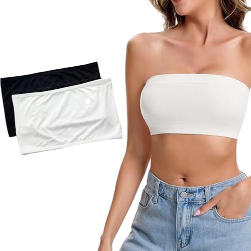 [DFsucces] チューブトップ 2枚セット ブラトップ 通気 吸汗 快適 ストラップレスブラ 胸に巻く魅せブラ ブラック＋ホワイト - DFsucces - 商品画像