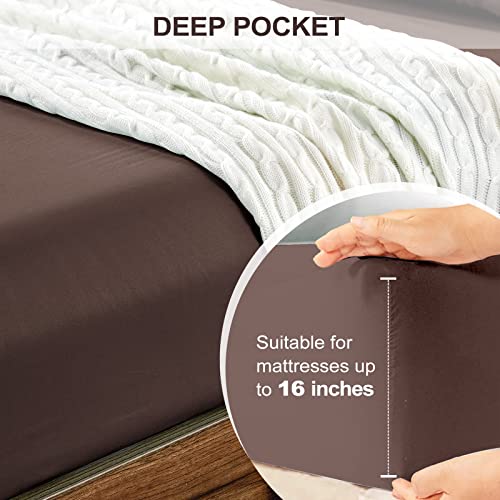 FreshCulture Twin XL Fitted Sheet Only 2 Pack - Hotel Quality Fitted Sheet - Ultra Soft & Breathable - Brushed Microfiber - Deep Pocket - Cooling Fitted Sheets for Twin XL Size Bed (Brown)