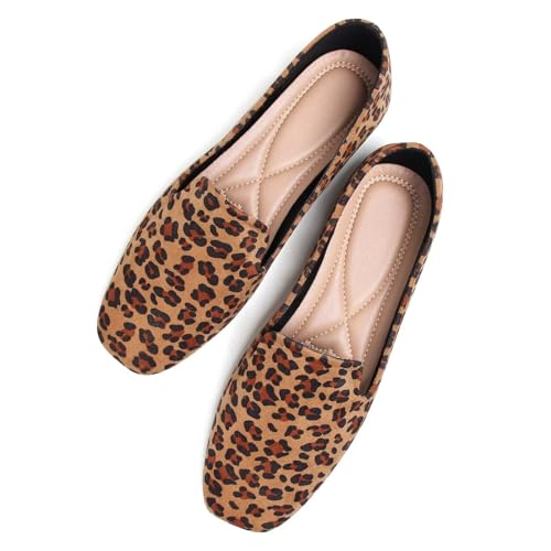 Image of ChaiRong Zhou Women Square Toe Ballets Flats Comfort Slip On Walking Shoes for Driving