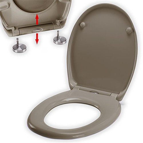spirella Abattant de WC ovale avec fonction de fixation rapide et fermeture en douceur Lunette de toilette antibactérienne en Duroplast et acier inoxydable amovible Taupe