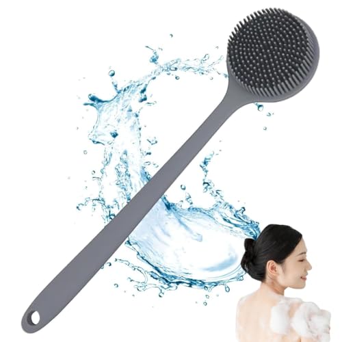 Image of Silicone Bath Brush with Long Handle - Soft Bristles Back Scrubber for Shower | Body Massage - Exfoliating Dirt Removal Brush for Men | Women (GREY)