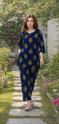 Image of Women's Cotton Night Suit Set, Printed Top and Pyjama, Casual Loungewear Sleepwear for Womens Girls