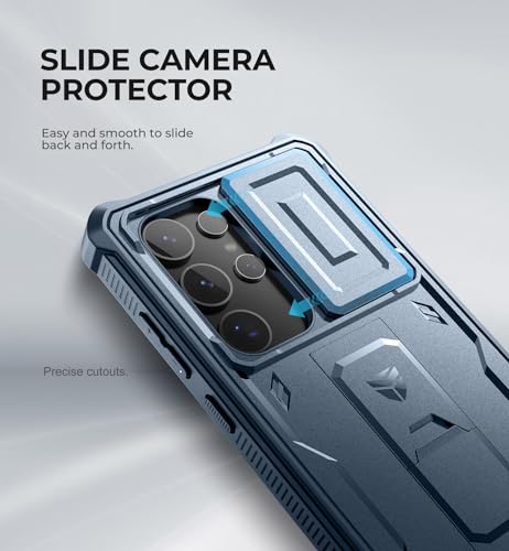 Image of Dexnor for Samsung Galaxy S24 Ultra Case with Built-in Slide Camera Cover & Screen Protector & Kickstand, Shockproof Rugged Case Full-Body Bumper Protective Cover for Galaxy S24 Ultra (2024),Navy Blue