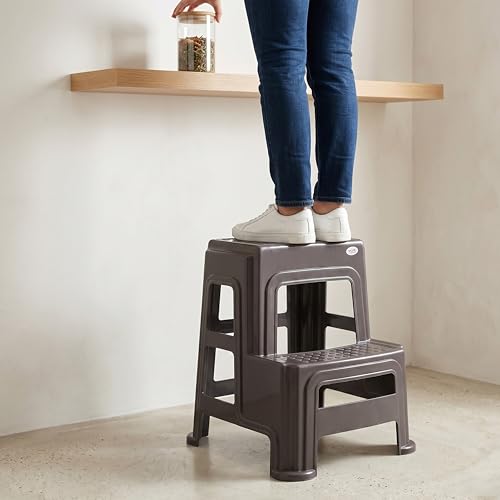 Image of Oaknest Supreme Multipurpose Plastic 2-Step Stool for Kids & Adults - Anti-Slip Lightweight Stepping Stool for Kitchen, Bathroom & Home - Wenge, 1 Piece