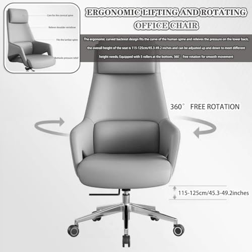 Ergonomiczne bujane krzesło biurowe z podłokietnikami i zagłówkiem, sztuczna skóra, wsparcie do 150 kg, wygodne krzesło biurkowe do użytku domowego i biurowego