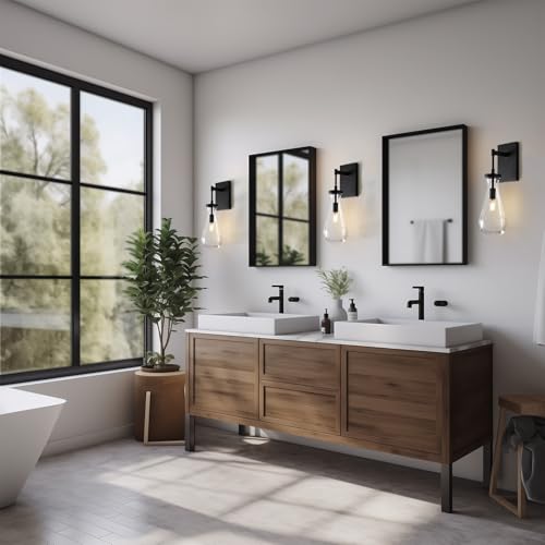 Image of 17 inch L Wall Sconces Set of 2, Black Wall Lights Fixtures Bathroom Vanity Light Modern Raindrop Wall Lamps for Living Room,Bedroom,Hallway,Stairs,Indoor