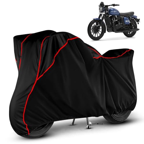 Image of Heavy Duty Waterproof Bike Cover for Jawa 42 | All Weather Protection from Rain, Dust, Sun & Scratches | Universal Fit for All Bike & Scooty | Black Red Piping | 42 Bike Cover