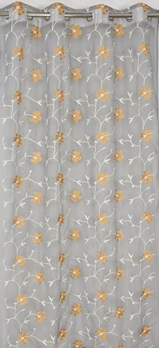 Image of Homefab India Embroidery Floral Net Transparent Sheer Curtain - 9X4 Feet, Long Door Curtains, Grey, Pack of 1 Pc