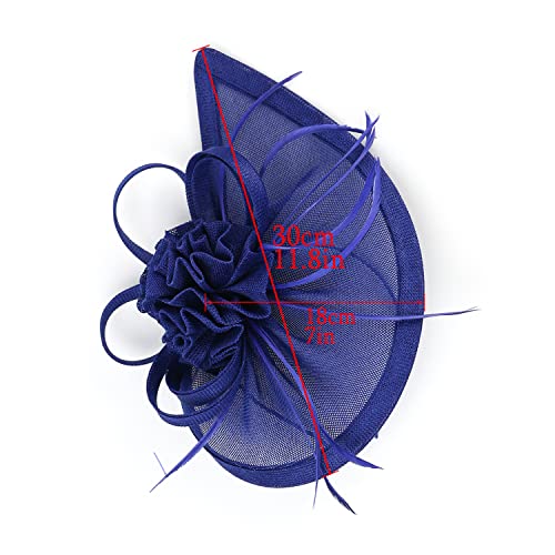 Latimoon Fascinators For Women Derby Pillbox Hat Cocktail Tea Party Feather Headband Royal Blue #TOP2