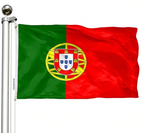 WANWEIDO Portugal Flag 3x5 FT Premium Polyester Portuguese National Flags Outdoor Indoor Double Stitched Long Lasting Vivid Color with 2 Brass Grommets