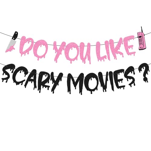 Do You Like Scary Movies Banner Halloween Decoration Halloween Party Banner Horror Movie Have A Killer Scream Party Decoration Scary Night Birthday Party Supplies (Pink)