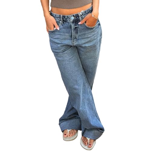 Womens High Waisted Straight Leg Jeans Trendy Y2k Star Patchwork Boyfriend Wide Leg Denim Pants3
