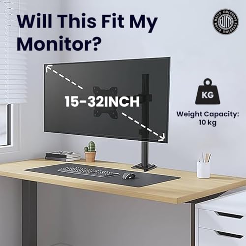 Image of White Mulberry |DIY| Height Adjustable Monitor Arm | Desk Mounted Stand for 15-32 Inch Monitor | 10Kg Screen Load | VESA 75X75 & 100X100 | Adjustable Metal Desk Monitor Mount - (Single Screen)
