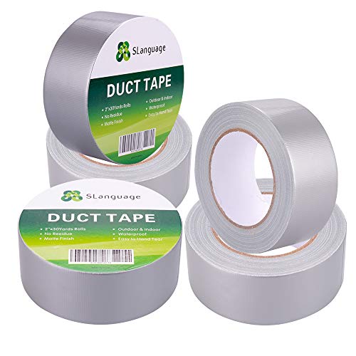 SLanguage Heavy Duty Silver Duct Tape - 5 Roll Multi Pack Industrial Lot  30 Yards x 2 inch Wide  Large Bulk Value Pack of Grey Original Extra Strength, No Residue, All Weather. Tear by Hand