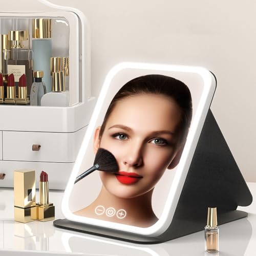 YQNVZGS Makeup Mirror Intelligent Touch Control Makeup Mirror,3-Color Intelligent dimming,Type-C Desktop high-Definition,Home or Travel Beauty Mirror (White-Big-6.89 * 9.06 inches)