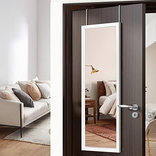 Image of NeuType Over The Door Mirror Full Length Mirror Hanging Over Door or Leaning Against Wall or Mounted On Wall, Door Mirror Full Length Mirror Over The Door, 47 inchx16 inch, White, No Stand