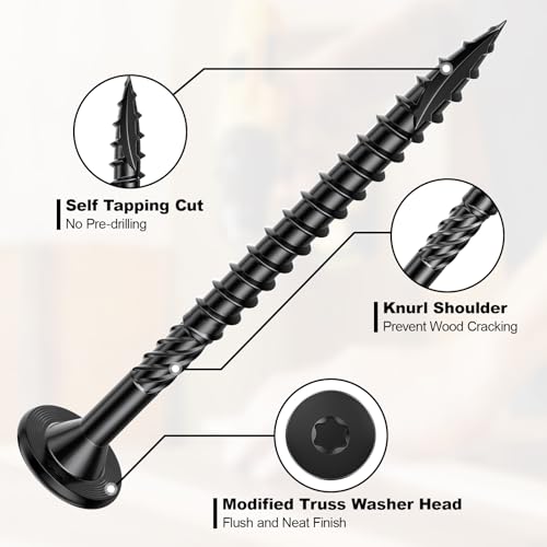 2-78 inch heavy-duty outdoor wood screws assortment fastener kit 50pcs star drive deck screws rust resistant timber screws for timberloglandscaping wood 14 x 2-7834 black