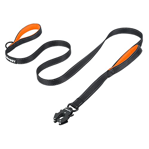Robuste, strapazierfähige Hundeleine, reflektierend, Nylon, mit gepolstertem Doppelgriff und automatischer Verriegelung, Froschclip, Sicherheits-Hundeleine für große, mittelgroße und kleine Hunde,