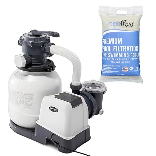 Intex 26645EG Krystal Clear 2100 GPH Sand Filter Pump for Above Ground Pools Bundled with OptiFlow Premium Pure Silica Filter Sand, 50 lb Bag