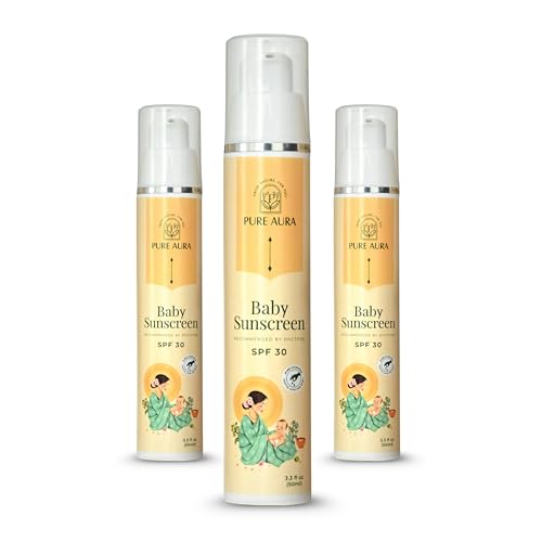 Baby Sunscreen SPF 30 (Pack of 3, 50g Each) | 100% Mineral, Ayurvedic & Chemical-Free | Gentle Protection for Delicate Baby Skin | Doctor Certified & Outdoor Safe