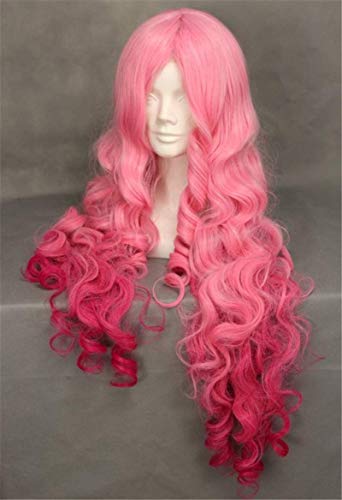 Image of Swiking Long Pink Ombre Curly Wave Womens Wig Natural Hair Wigs Heat Resistant Synthetic Daily Halloween Cosplay Full Wigs for Women Girls