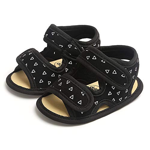 Isbasic Infant Baby Boys Girls Summer Beach Sandals Breathable Athletic Anti-Slip Soft Sole Newborn First Walker Crib Shoes(12-18Months,Triangle Black)