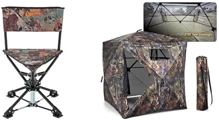 ARROWHEAD OUTDOOR 360° Swivel Hunting Blind Tripod Stool w/No Sink Feet & Carry Bag + 270° Vision 4.8x4.8 Ft Pop-up 2-3 Person See-Through Hunting Stealth Deer Blind Shelter w/Silent Magnetic Door