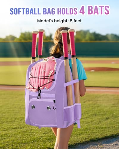 Image of MATEIN Softball Bag, Lightweight Baseball Backpack with Shoe Compartment, Baseball Bag with Fence Hook for TBall Bat & Equipment, Softball Gifts Catchers Backpack for Women Fit Catcher's Mitt, Helmet