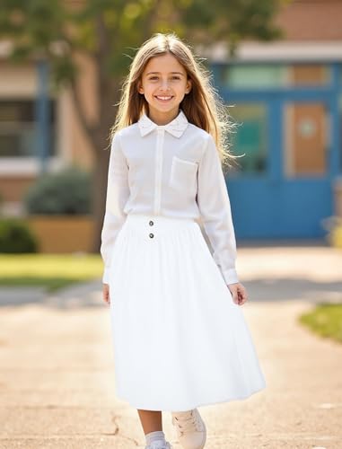 Image of Girl Maxi Skirt Elastic High Waist A-Line Long Skirt Smocked Waistband with Drawstring and Pockets 3-12 Years