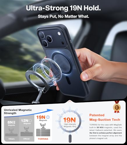 Image of TORRAS for iPhone 17 Pro Max Case with MagSafe 12FT Military Shockproof | Black, Durable & Sturdy & Velvety Touch, Magnetic Protective case for iphone 17 pro max cover, High Quality