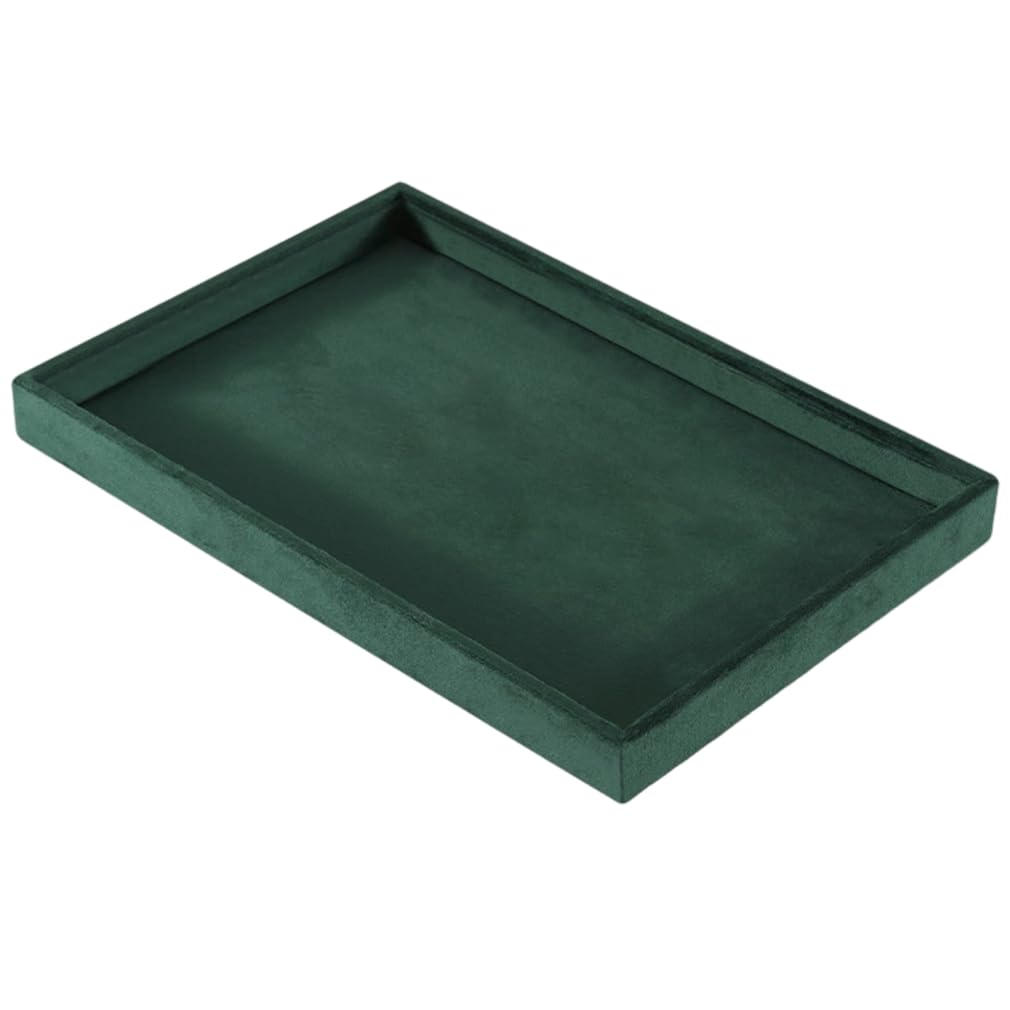 Plateau organisateur de bijoux en velours vert 14x9.5 pouces empilable pour tiroir et coiffeuse
